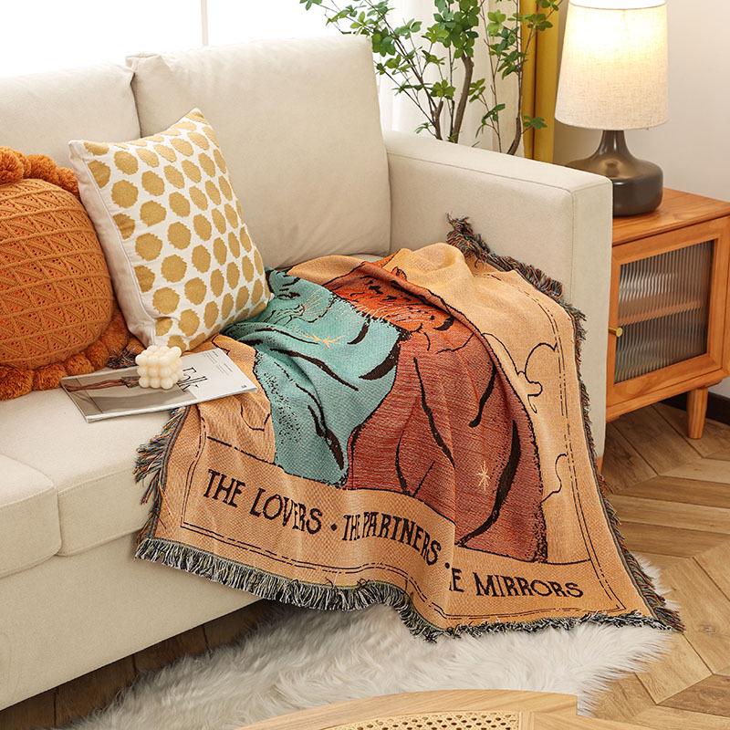 Retro American Style Woven Tapestry Throw Blanket: Casual Decorative Blanket for Bed or Sofa, Ideal for Camping