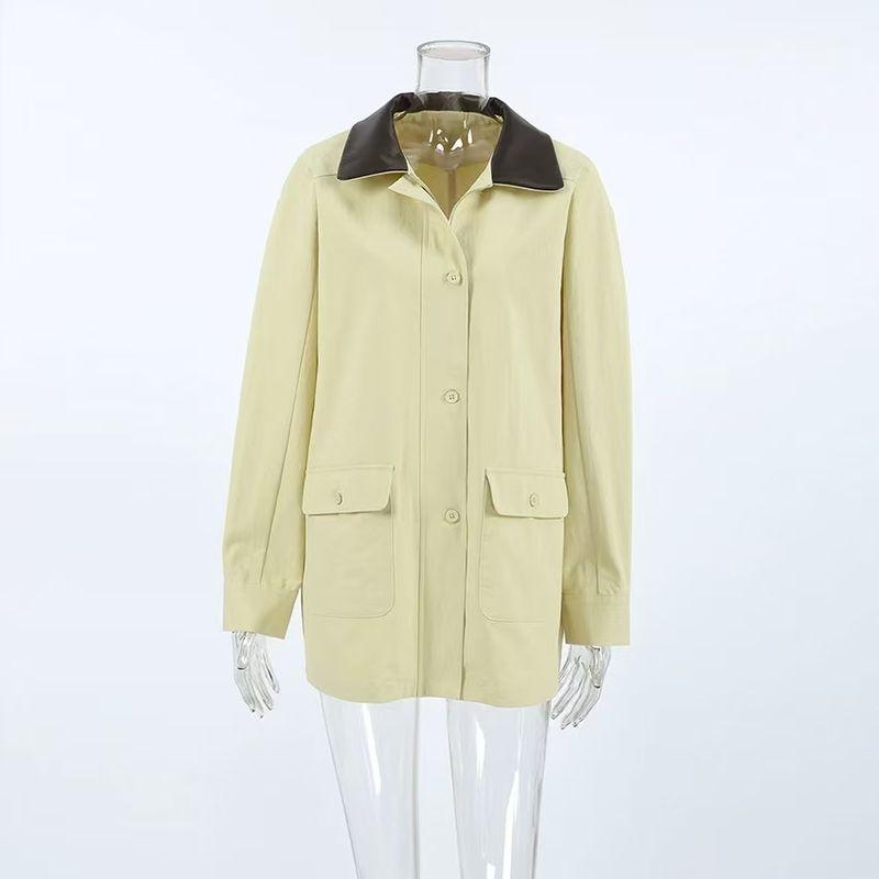 

Fashion Wind Fashion New Arrival Retro Lapels Contrast Color Loose Casual Coat Overcoat Loose Casual Coat Beige S