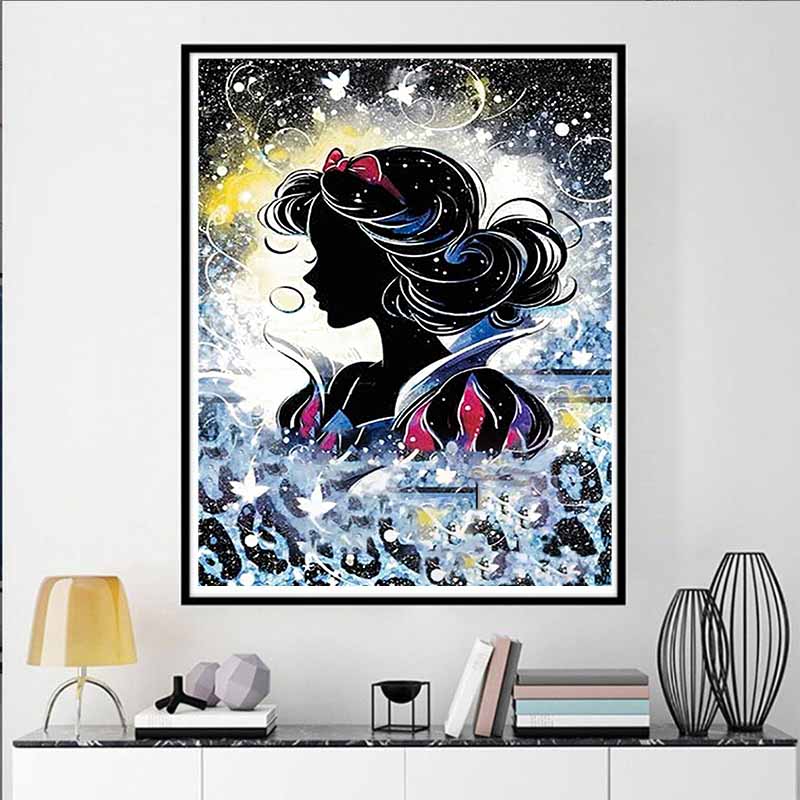 Disney Diamantmalerei Schneewittchen Silhouette Stil Kunst Illustration 5D Kreuzstich Hängendes Druck 5D Puzzle Mosaik Stickerei Heimdekoration