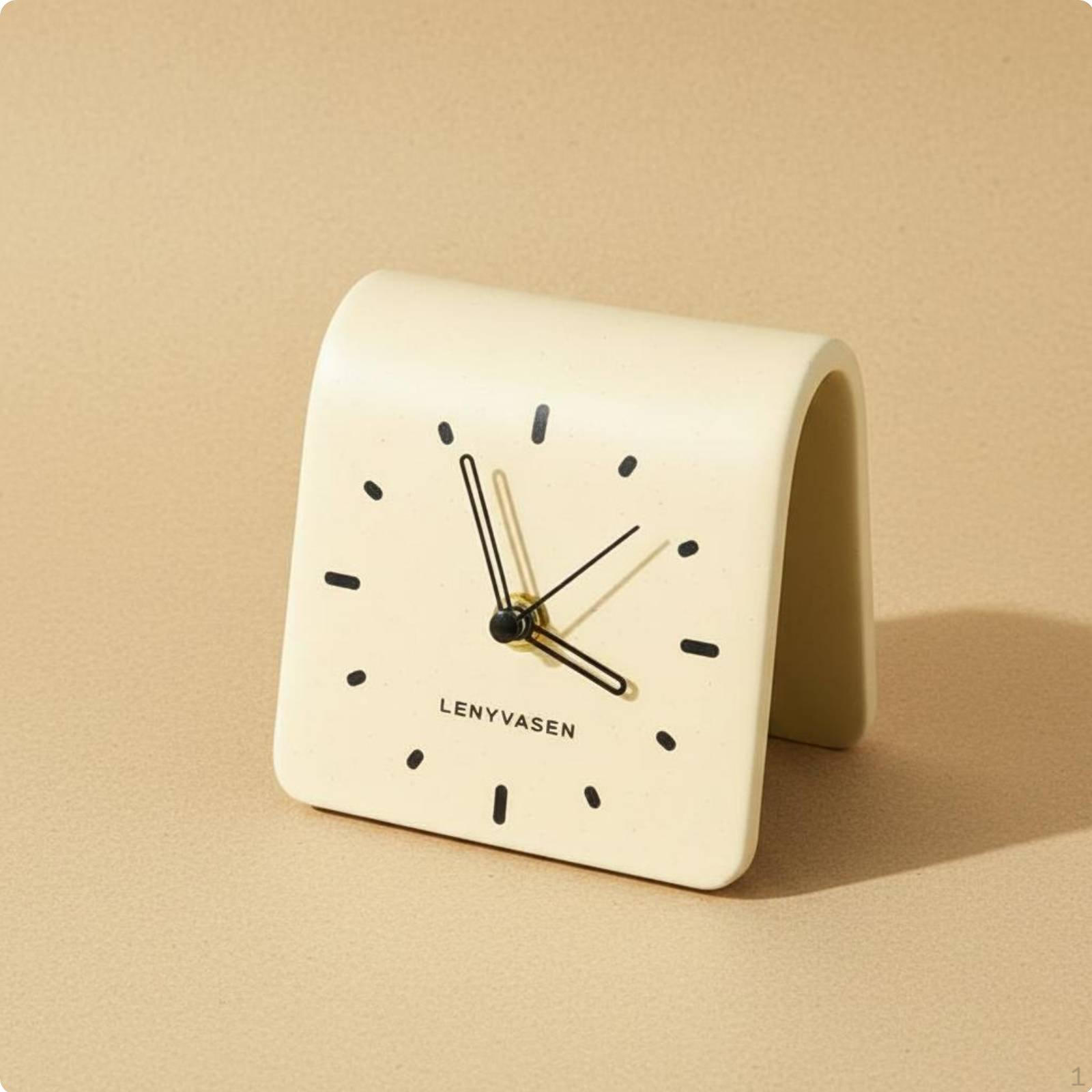 Minimalist Ceramic Desk Clock Decorative Accents Modern Arched Table Home Decor for Bedside, Cream
