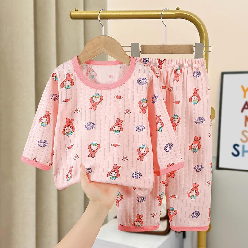 Cotton Kids Clothes Three Quart Sleeve Home  Sleepwear Children's Clothing Boy Girl Autumn Winter Tops Pants Suits Children Sets