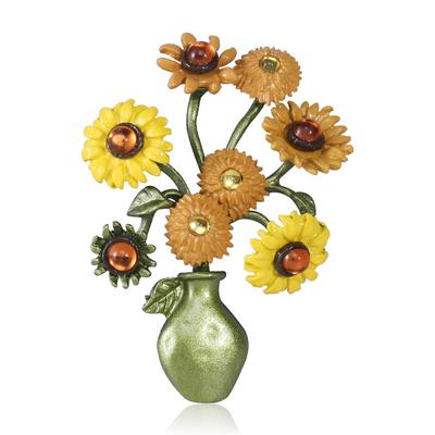 Sonnenblume Sonnenblume Brosche, Grüne Farbe Vase Temperament Explosion, Hochwertig Schlicht Mit Schmuck Kragenanstecknadel