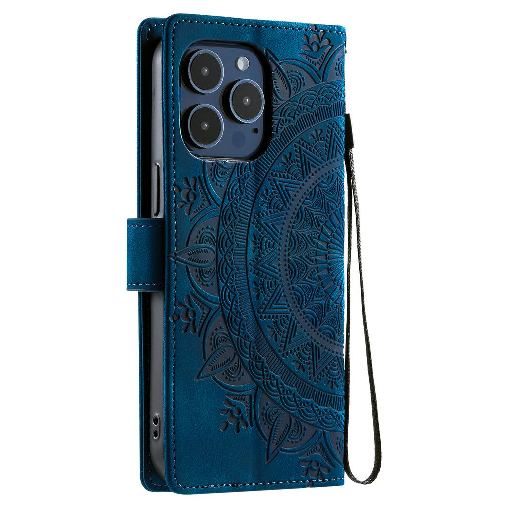 Style 018 For iPhone 14 Pro Case Imprinted Totem Skin Feel Wallet Leather Phone Cover