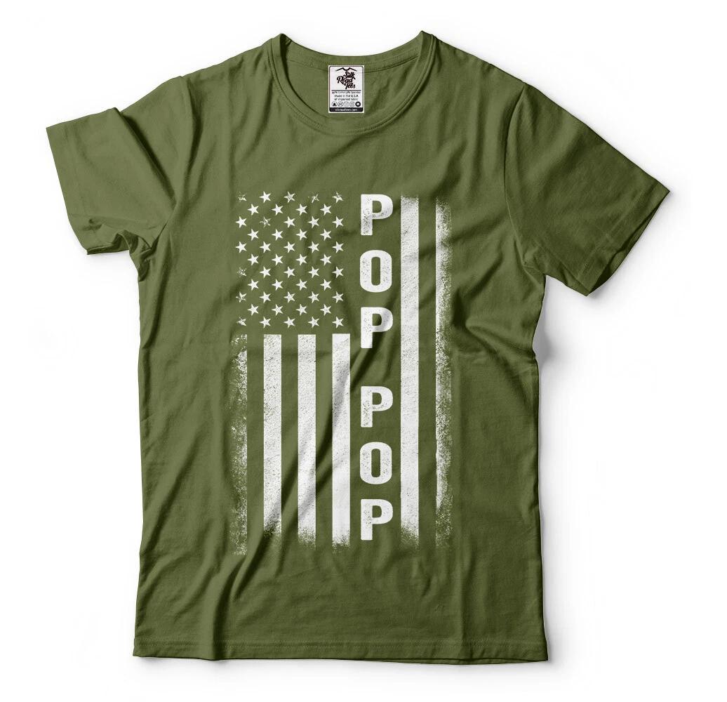 Pop Pop Flag Mens T-shirt Papa Grandpa Dad Daddy Poppop Pop-pop USA American Tee S