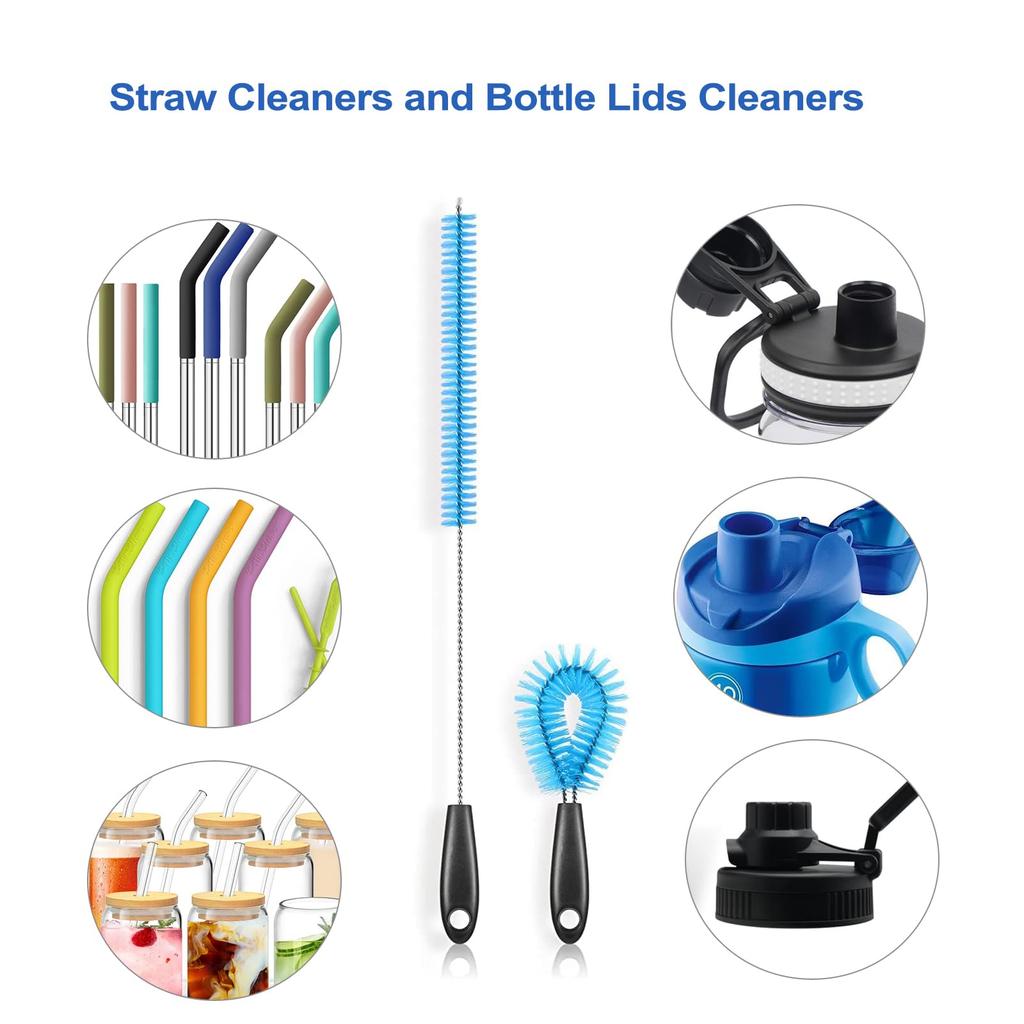 Facjoleco 3 Pack Bottle Scrubbing Brush Cleaning Stainless Steel Multifunction Long Handle Bottle Cleaner for Coffee Thin Straw Cleaning Food Cup Cap