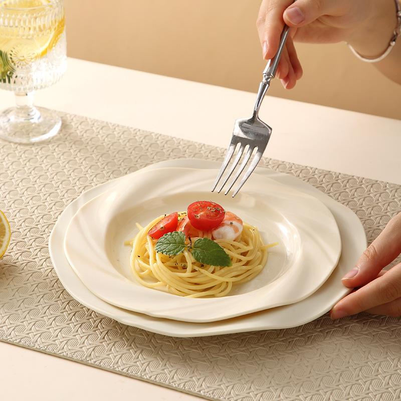 Simple Cream Style Western Food High Level Lace Pasta Plate Home Salad Dessert Plate Fruit Dim Sum Snack Plate
