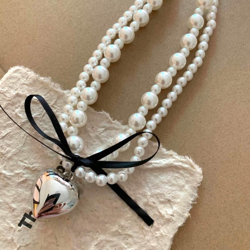 Heart Imitation Pearl Necklace Ladies Niche Designs Clavicle Chain Necklace Harajuku Campus Style Simple Jewelry