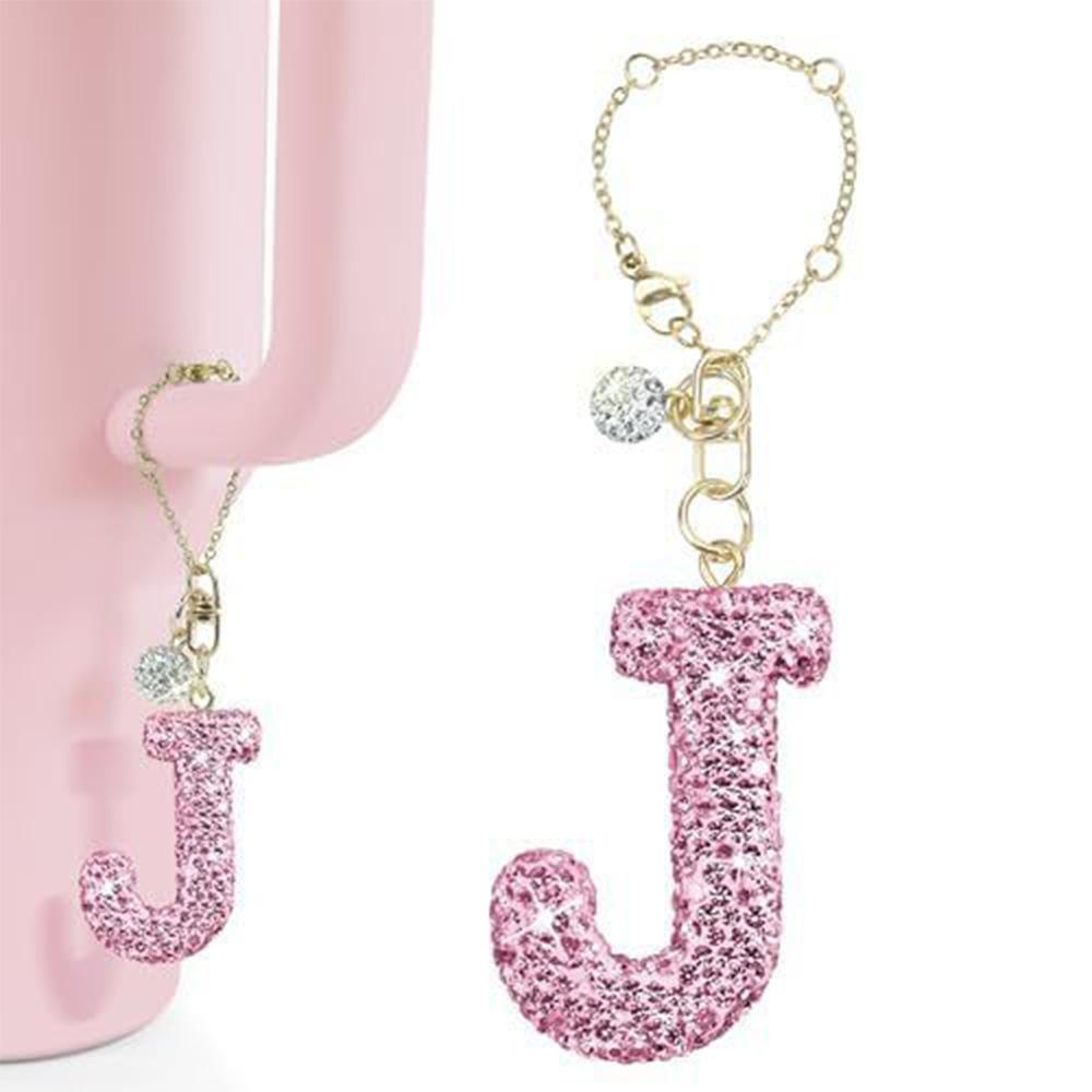 Модный шарм-буква A-J Сияющая буква Стразы Многоразовый Шарм для ручки Розовая буква Брелок для кружки