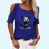 Women Fashion Off Shoulder Top Casual O Neck Summer Tee Shirt Print Loose Short Sleeve T-shirt