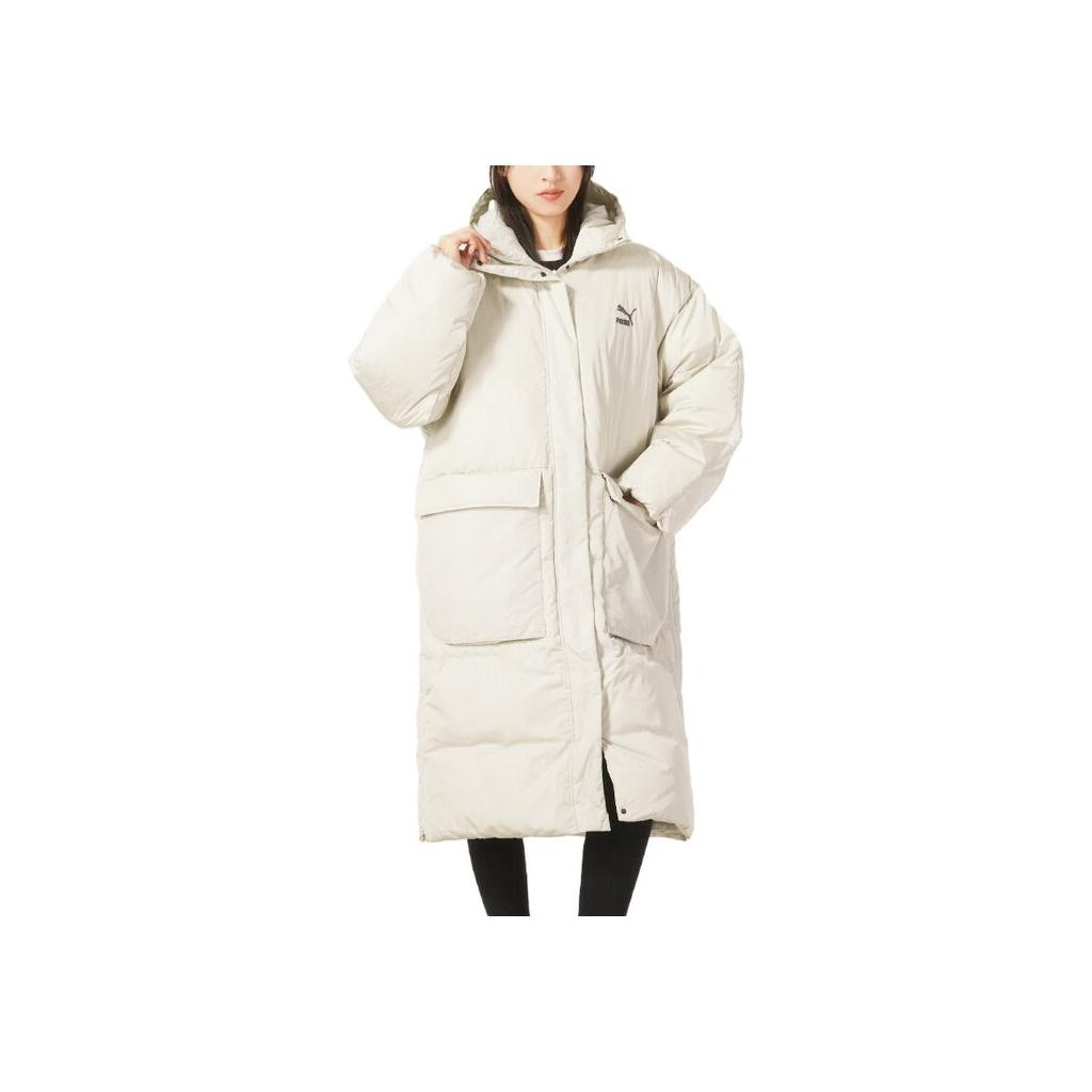 Puma Solid Color Casual Long Down Jacket With Large Pockets Women Outerwear White 621696-17