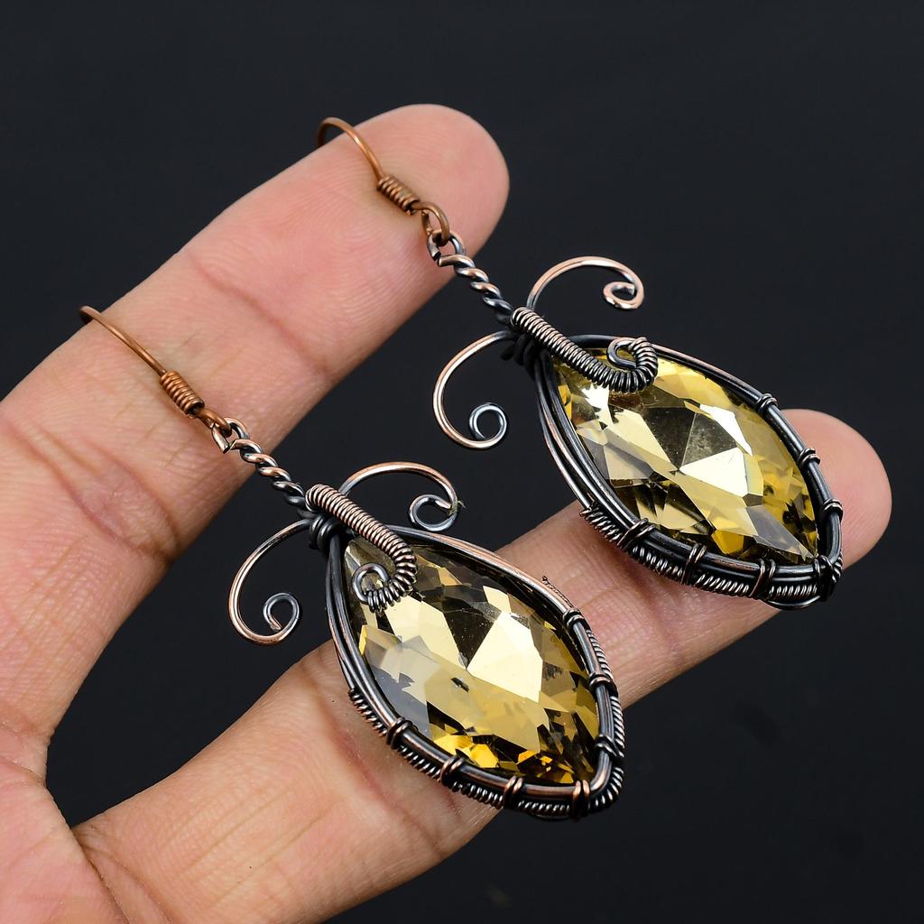 Smoky Topaz Earrings Gemstone Jewelry, 999 Copper Wire Wrapped Earrings, Handmade Beautiful Jewelry Earrings
