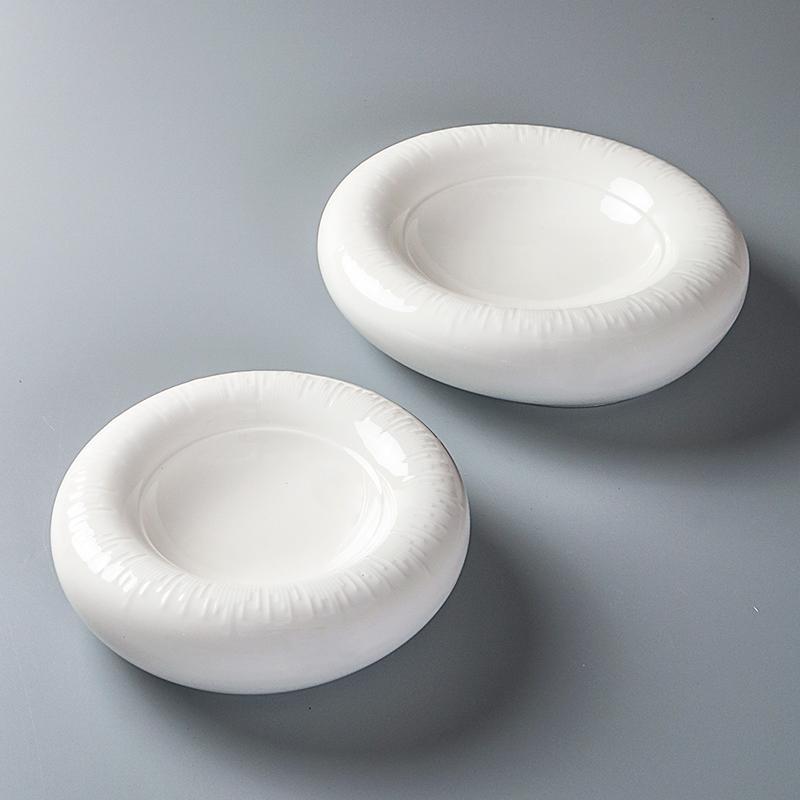 BRWhite Izolująca Płyta Dwustronna Talerz Serwowania Ceramiczny Okrągły Gruba Talerz do Zupy Naczynie na Przekąski Danie z Łososia Naczynia RestauracyjneEY