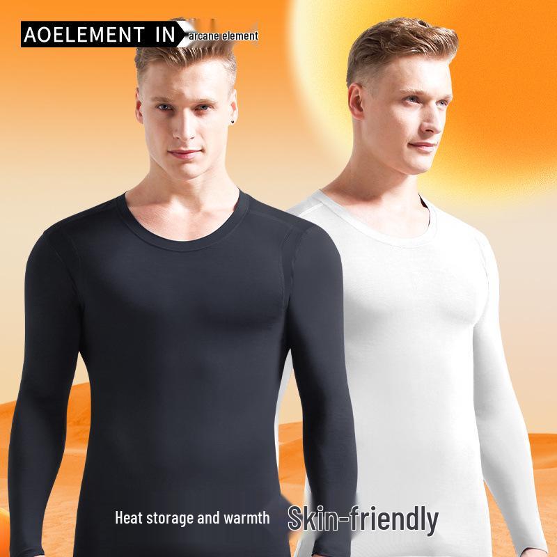 Men's Slim-fit Warm Mesh Base Layer Shirt - Round Neck, Breathable, Sweat-wicking, Thin Top for Autumn/Winter