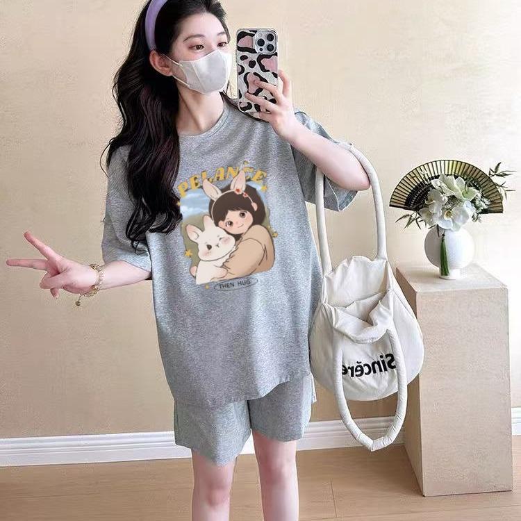 Summer 2026 Maternity Two-Piece: Stylish Short Sleeve Top & Shorts Set M [40-52 kg]