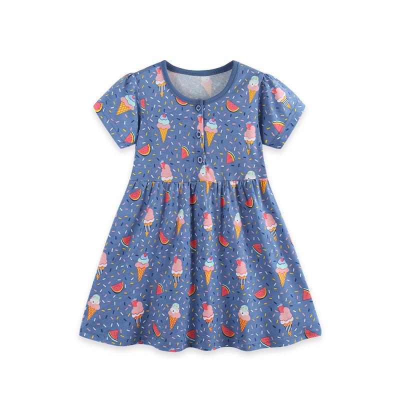Summer 2026 Girls Short-Sleeve European & American Style Printed Princess Dress 3Y