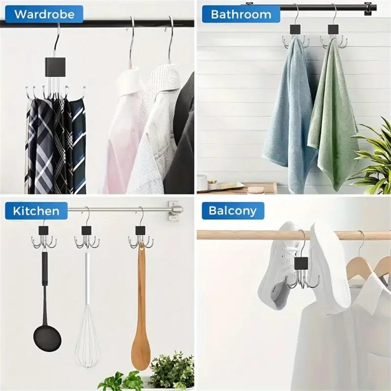 1/5pcs 360° Rotating Storage Hanger Hook Multi-Claw Bag Metal Belts Rack Wooden Organizer For Bras Ties Household Closet Acces