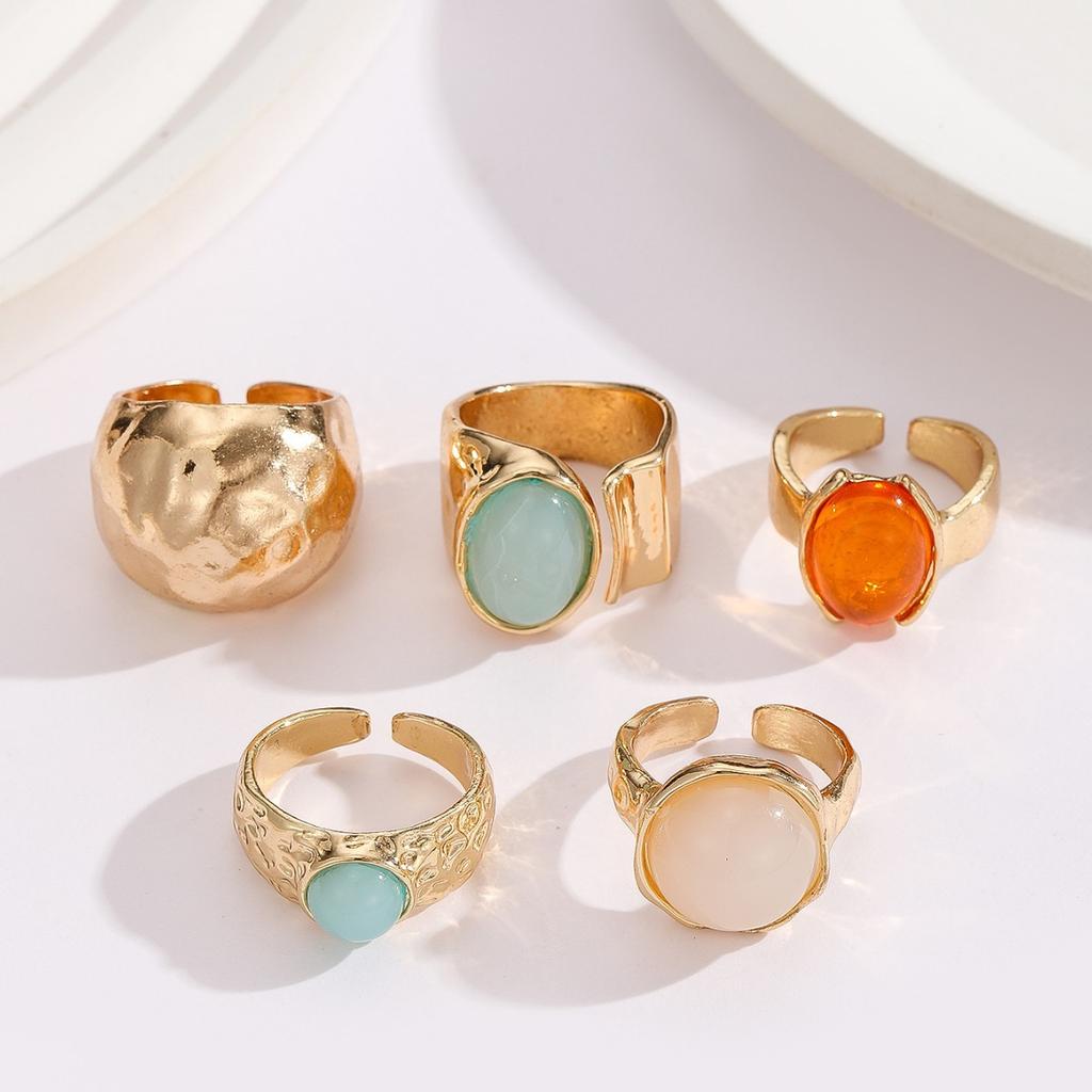 5Pcs/set Fashion Stone Decorated Stacked Ring Set Trendy Exquisite Rings Jewelry for Birthday Gift