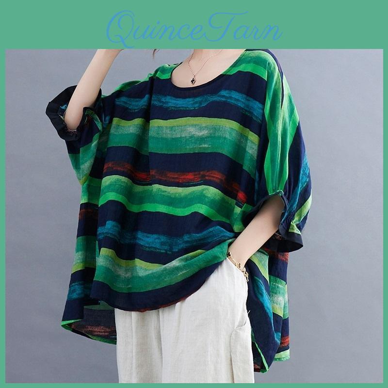 Contrast Womens Large Stripe Summer Print Batshirt Top Womens Summer Sunscreen Shirt Tshirt Women