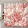 1pc Pink Fantasy Castle Shower Curtain, Waterproof Polyester with Hooks, Machine Washable, Woven, Four Seasons Bathroom Decor