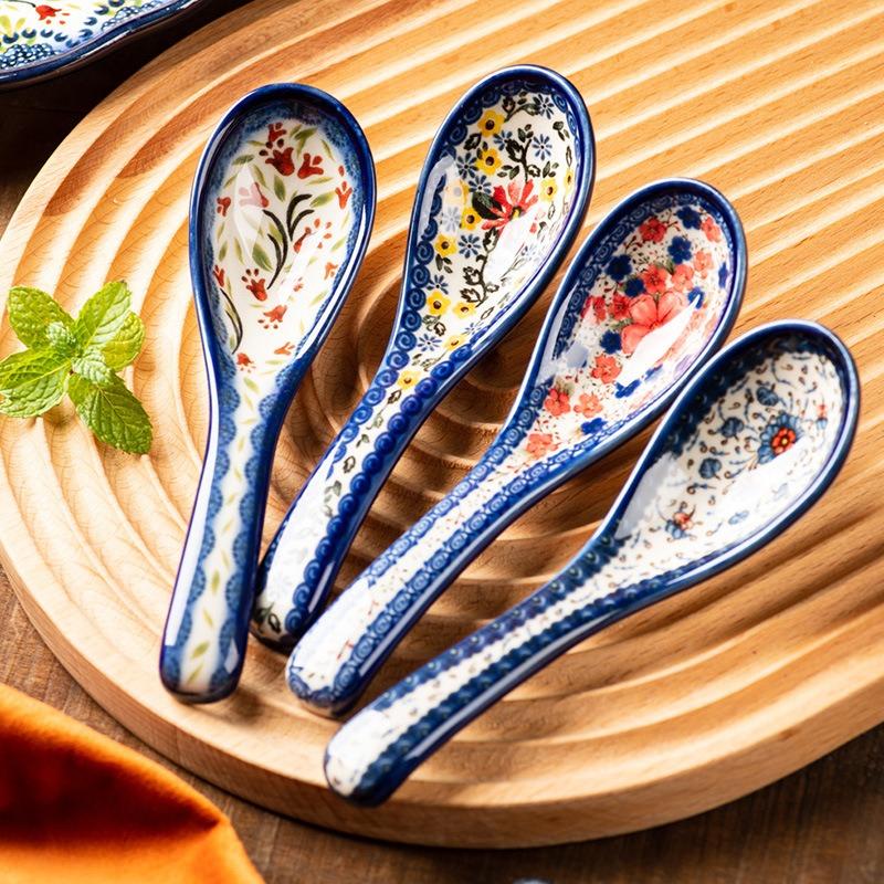 Small spoon ceramic spoon spoon household creative eating spoon retro tableware soup porcelain