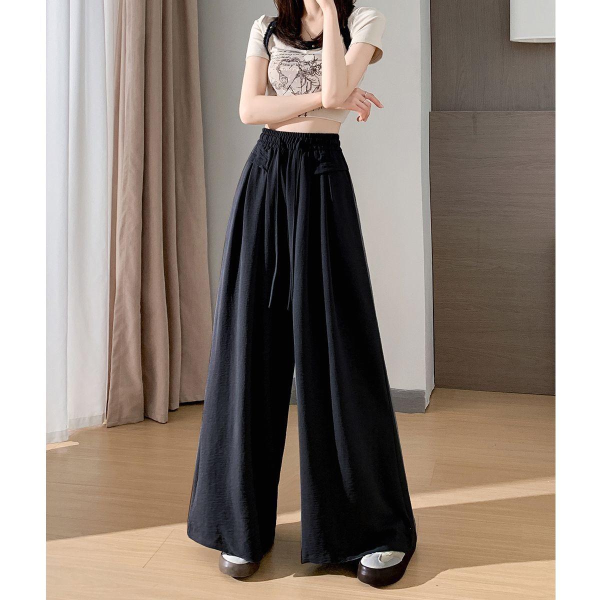 

Yamamoto High-Waisted Pleated Skirt-Pants: Summer Versatile Plus Size Women s Fashionable Loose Straight Leg Style XL (110-130 lbs)