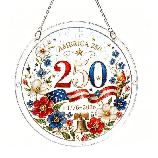 Acrylic Jigsaw Puzzle Suncatcher, US 250th Anniversary DIY Sun Catcher Kit, Stained Glass Style Patriotic Window Hanging Ornament for Independence Day