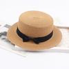 Women Fashion Straw Hat  Retro Bowknot Flat Top Hat Sunshade Beach Hat Summer