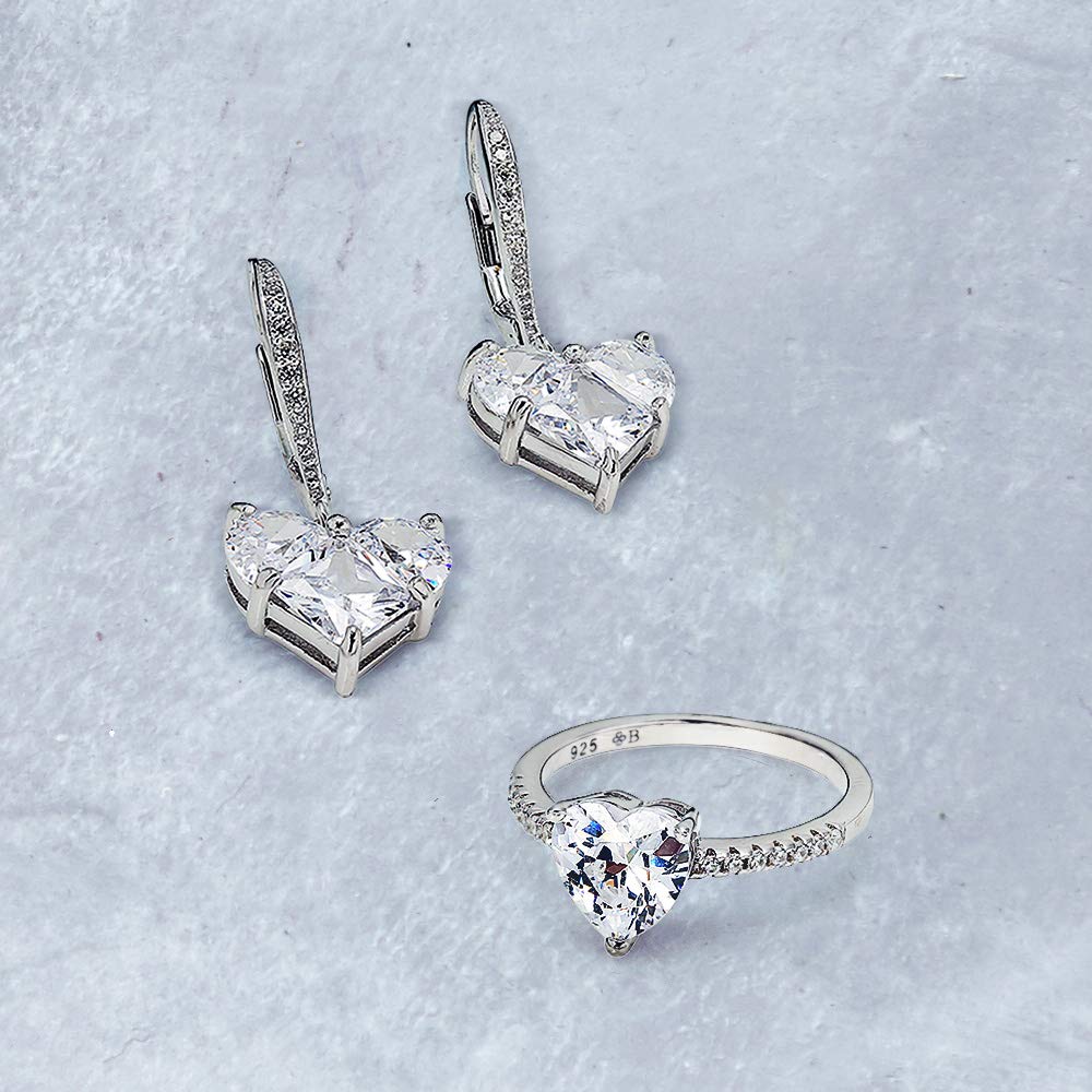 Bridal Anniversary Wedding Romantic 4CT AAA CZ Heart Shape Cubic Zirconia Cut Invisible Lever Back Earrings for Women Girlfriends Sterling Silver .925