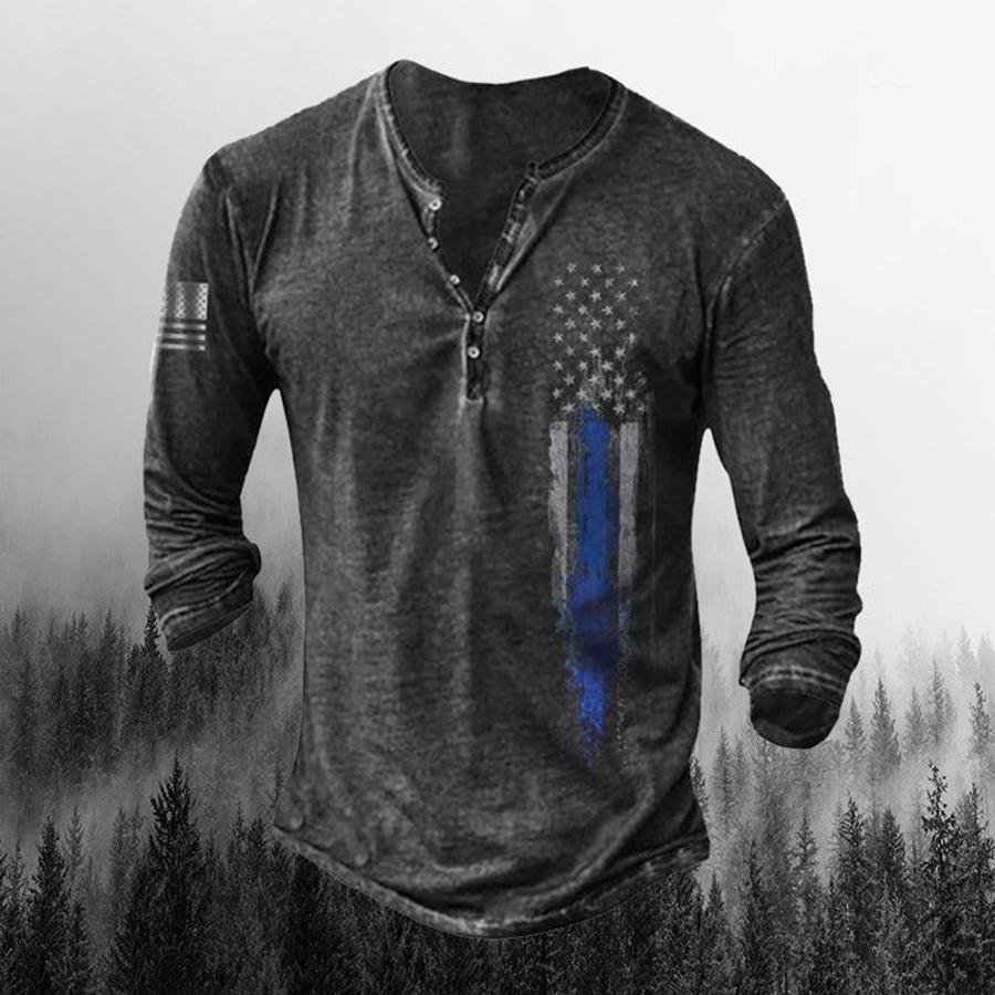 Men Clothes Autumn Casual Long Sleeve Round Neck Button T Shirt Men Sport 3D Digital Print Tops Henry's Shirt