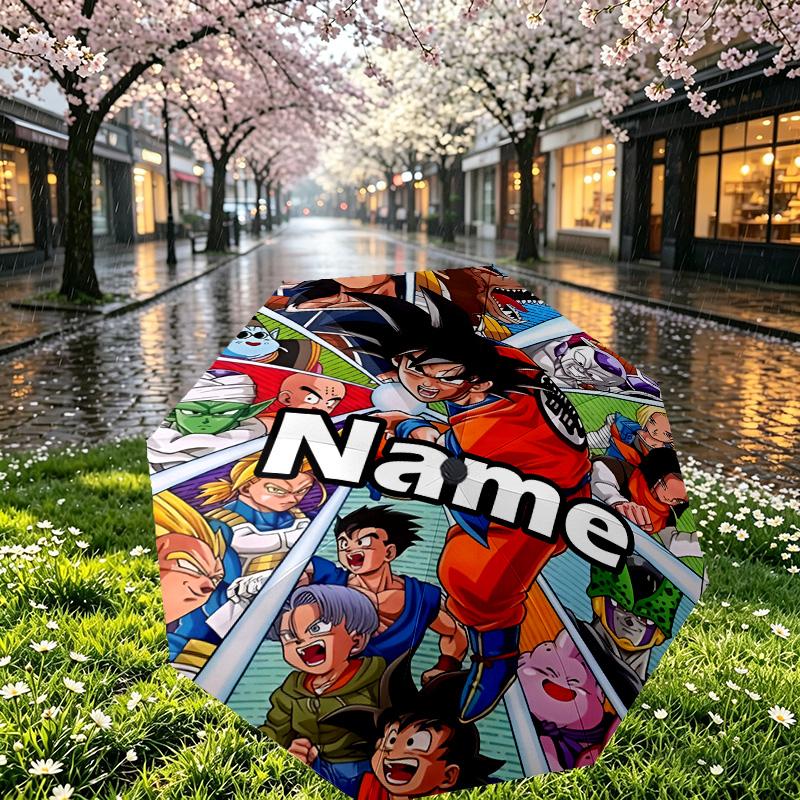 Custom Name Personalized DRAGON BALL Print Umbrella, Auto Open Close, 8‑Rib Sturdy Frame, Commute Camping Hiking Use, Birthday Gift