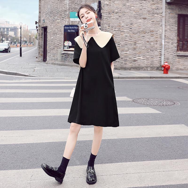Elegant Color-Block Bow Lapel A-Line Dress XL
