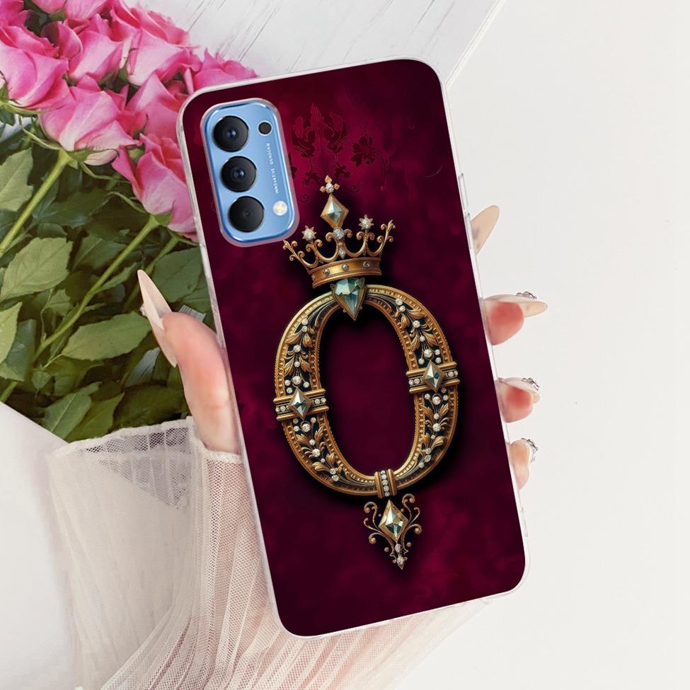 Transparent Für Oppo Reno4 4G Hülle CPH2113 Luxuriöse Krone A-Z Buchstaben 2D Flaches Muster Weicher Bumper Für Oppo Reno 4 4G Handyhülle