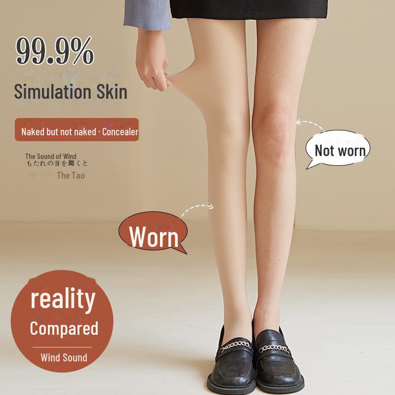 Women's Sheer Nude Leggings, Velvet-Lined for Autumn/Winter
