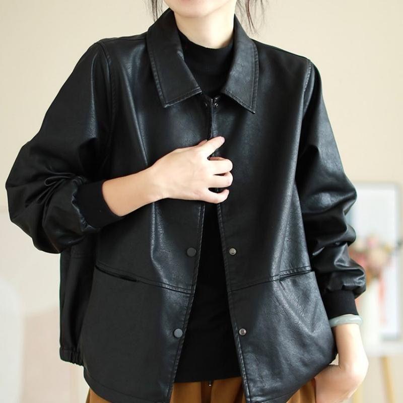 

Fashionable PU Leather Jacket for Women - Casual Loose Fit for Spring & Autumn 2025 L (110-125 lbs)