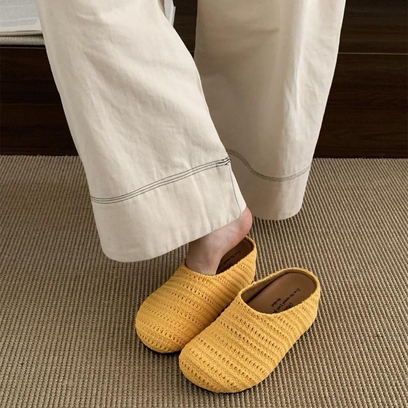 Niche Casual Hand-woven Hollow Breathable Bag Head Half Slippers Women's Autumn Wear Roman Style Thick-soled Muller Shoes