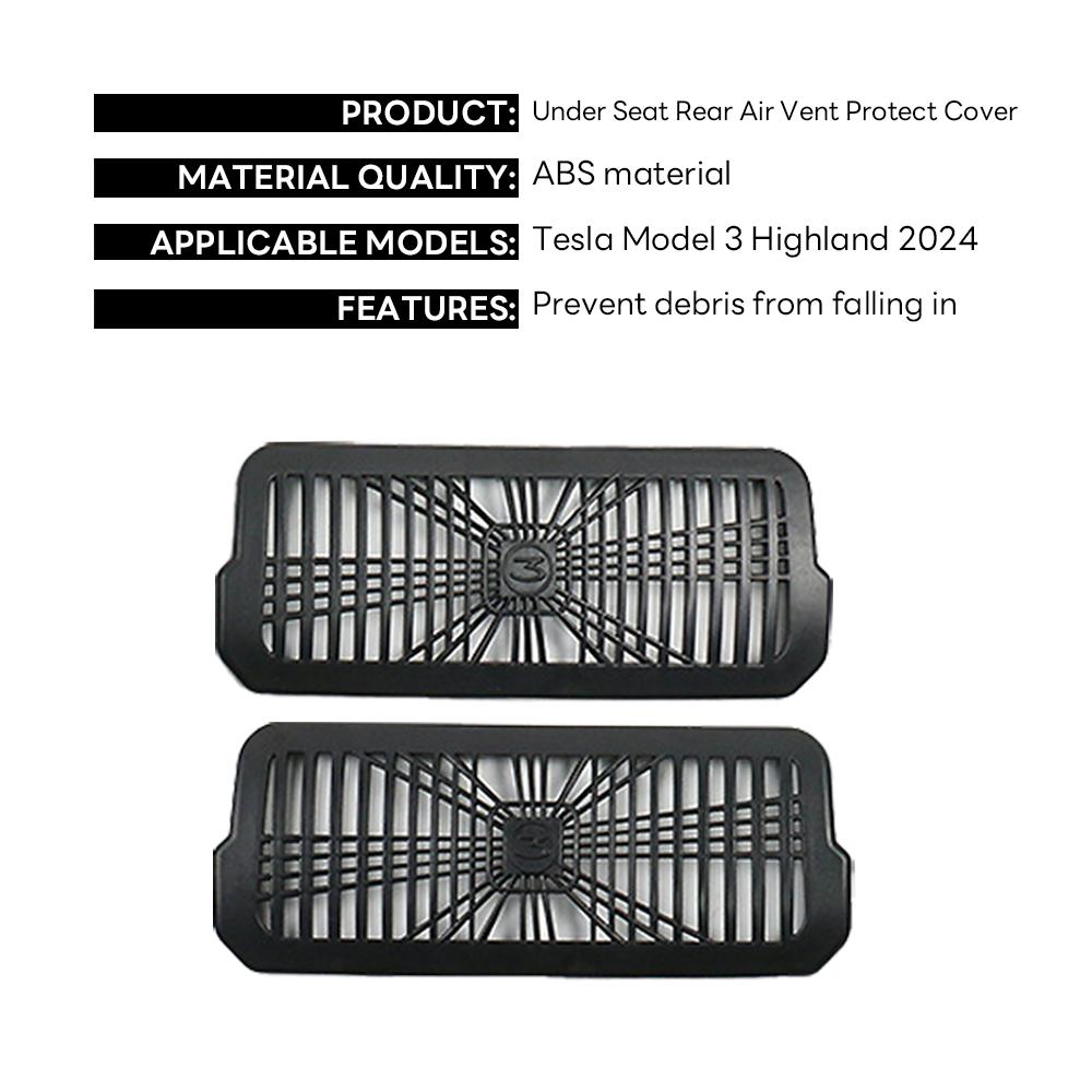 PDJN7 For 2024 Tesla Model 3 Highland Under Seat Rear Air Vent Protect Cover Anti-blocking Backseat Outlet Grille Protector Accessorie