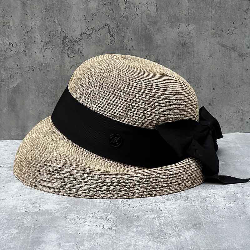 French Elegant Back Fold Bow Straw Hat Women'S Summer Travel Sun Hat Beach Seaside Vacation Sun Protection Basin Hat
