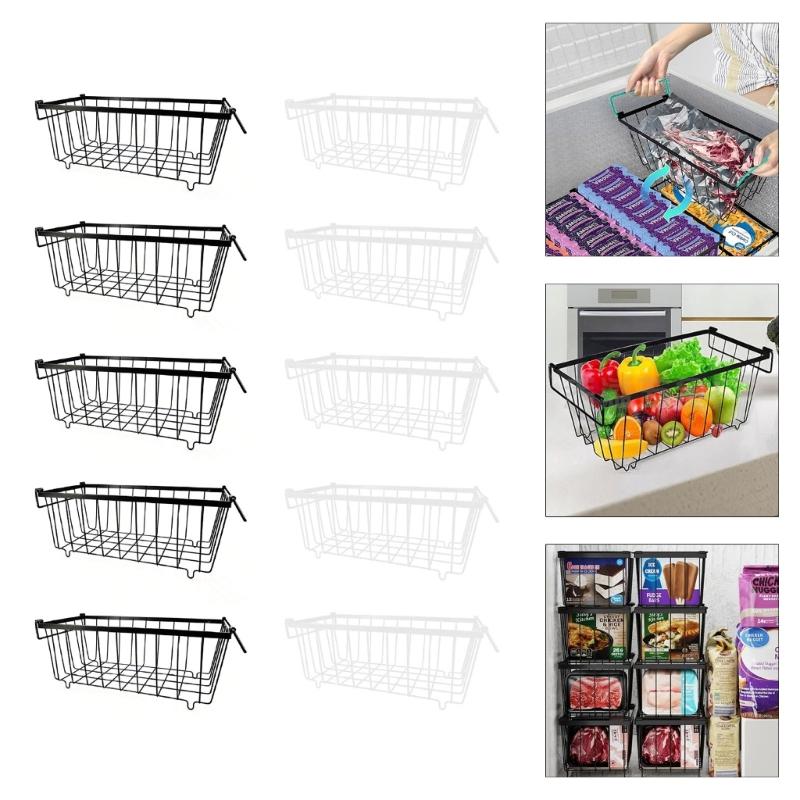 Pack of 5 Stackable Freezer Baskets Freezer Organizing Case Freezer Containers Metal Texture Suitable for Refrigerator