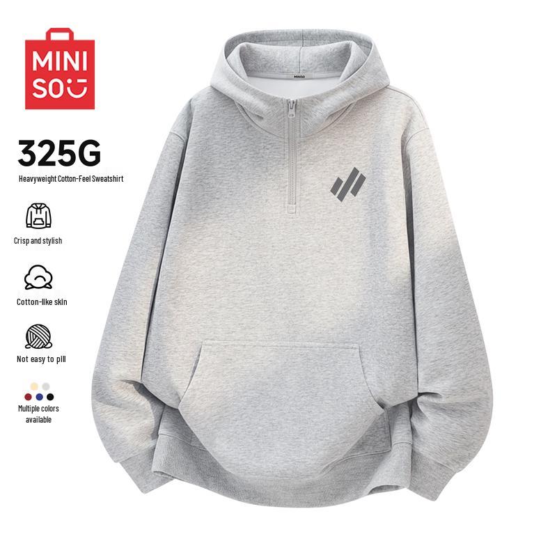 

MINISO Men s Retro Half-Zip Hooded Sweatshirt L