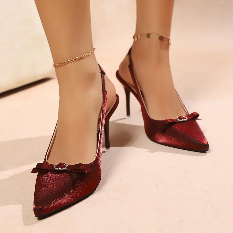 Fashion 2025 Fashion Slingbacks Women's High Heels Pointed Toe Thin Heels Bow Tie Slip on Pumps for Versatile Dress & Party Sandals