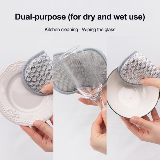 5Pcs Cleaning Rags with Hanging Hole Design Double-Sided Silver Wire Water-Washed Reusable Household Cleaning