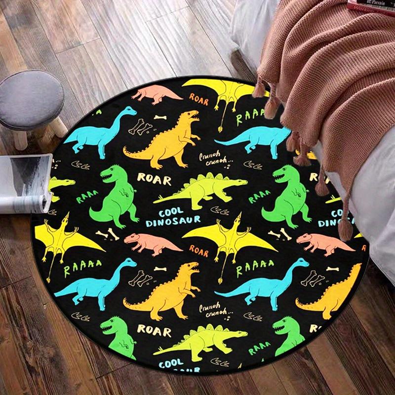 

Dinosaur cartoon round rug crystal velvet floor mat kids room baby play mat cool dinosaur design nursery bedroom carpet 60cm