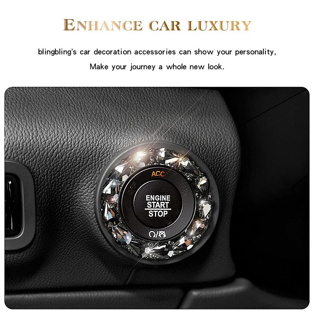 Car Engine Start Stop Button Cover, Shiny Crystal Rhinestone Cover Protection Ring,Black Bling Accessories, Accessories for Wowen (Black gem), outer