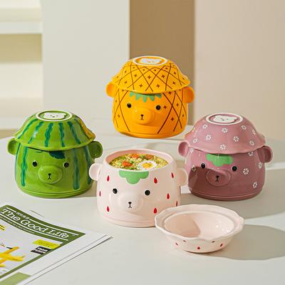 Ceramic Bear Noodle Bowl Korean Ins Creative Cartoon Pig Oil Can Soup Bowl Dessert One Person Big Bowl Cute Tableware