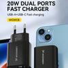 Wozinsky WGWCB 20W Dual-Port Wall Charger - USB-A & USB-C, Black