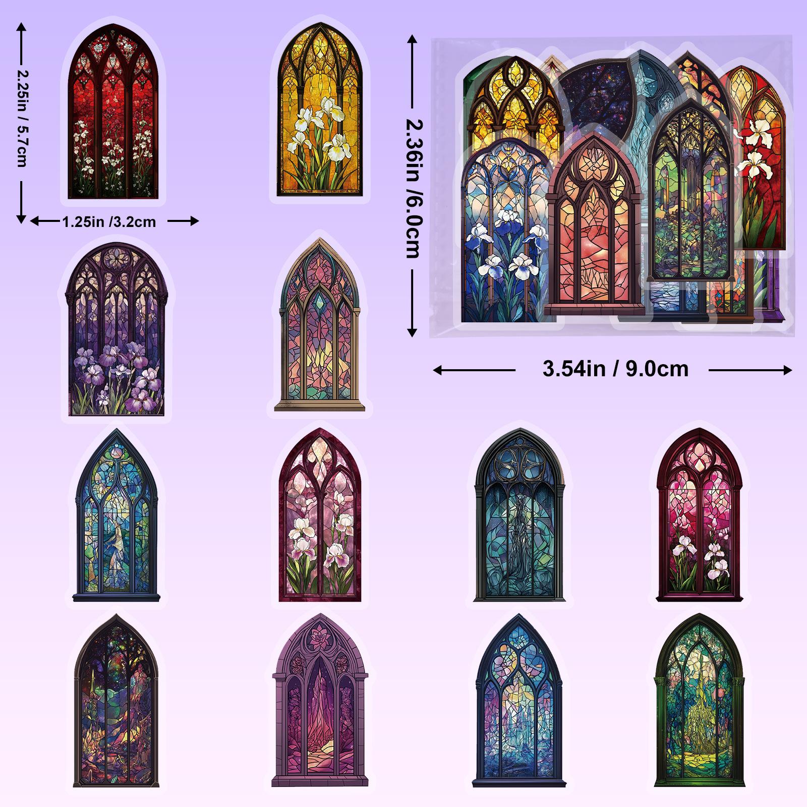 50 Colored Windows And Colorful Church Pet Account Material Collage Retro European Building Decals Do-It-Yourself Suitcase