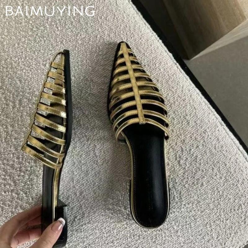 Fashion Designer Women Slippers Pointed Toe Elegant Flats Mules Shoes Fashion New Trend 2025 Summer Designer Dress Party Mujer Zapatos