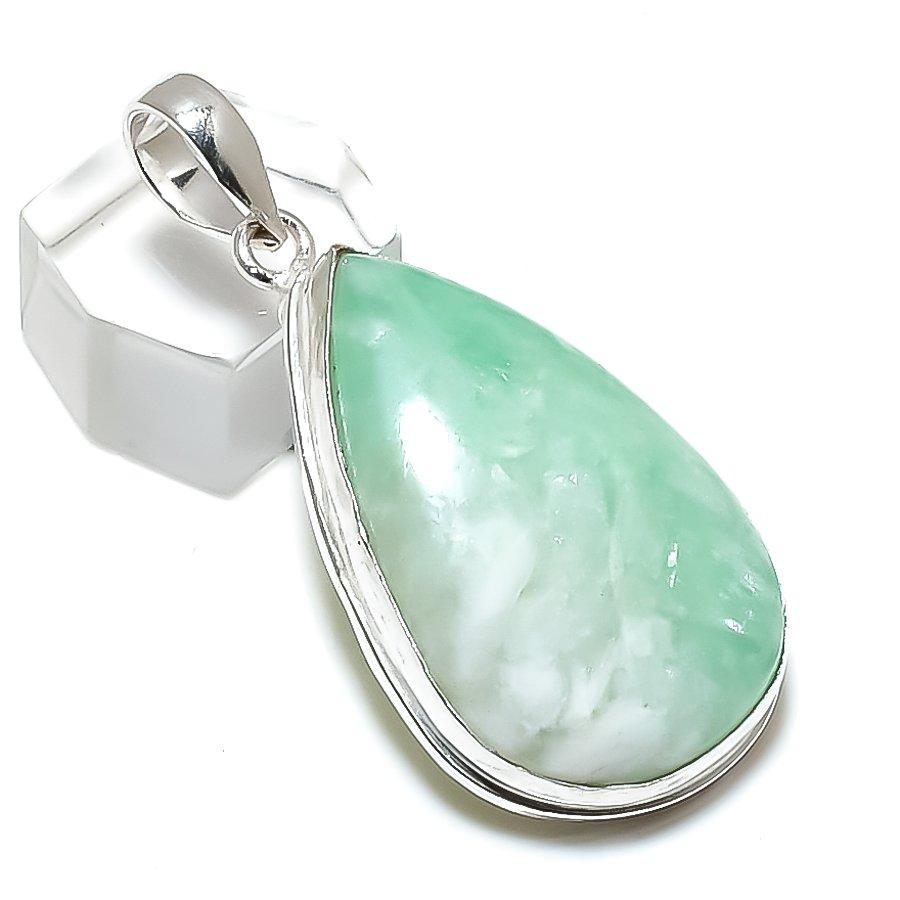 Natural Aquateen Gemstone Handmade 925 Sterling Silver Pendant 2.05" Z0H81