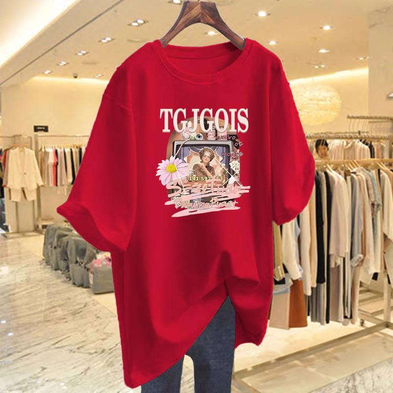 New printed cotton short-sleeved crew neck t-shirt summer new loose casual top bottoming shirt