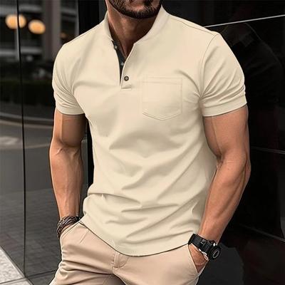 Summer New Large Size Men's Solid Colour Short Sleeve Button Pocket T-shirt Polo Shirt